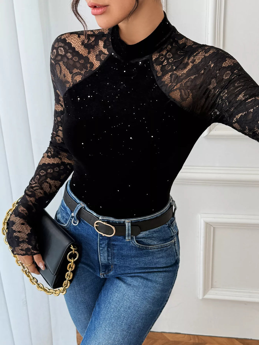 Lace mock neck bodysuit — additional view 3