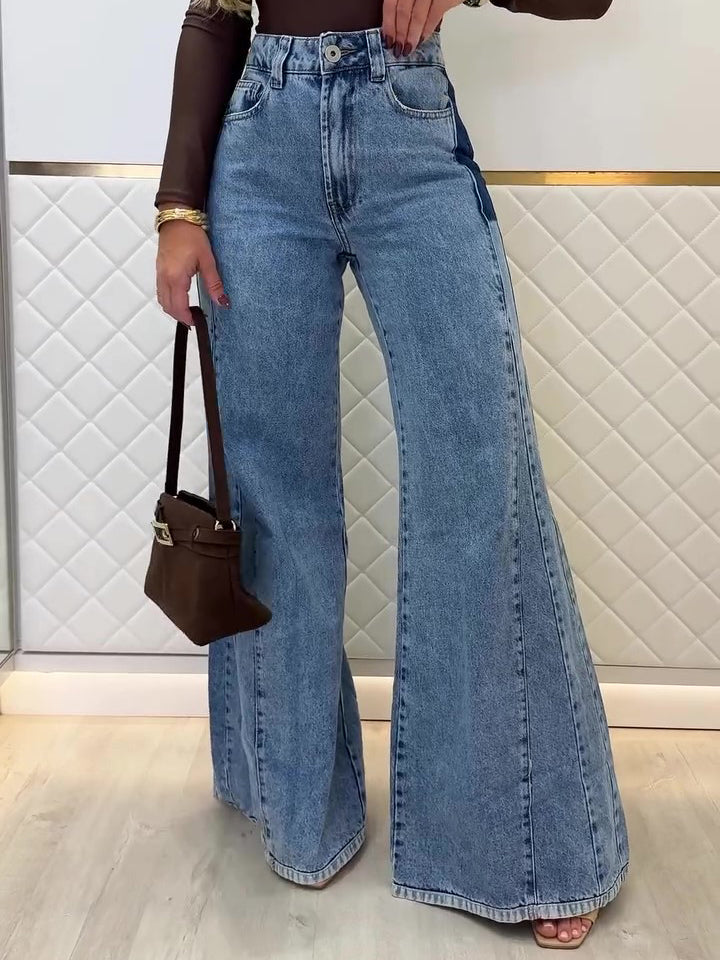 Light Blue High-Waist Flared Jeans, angled product view