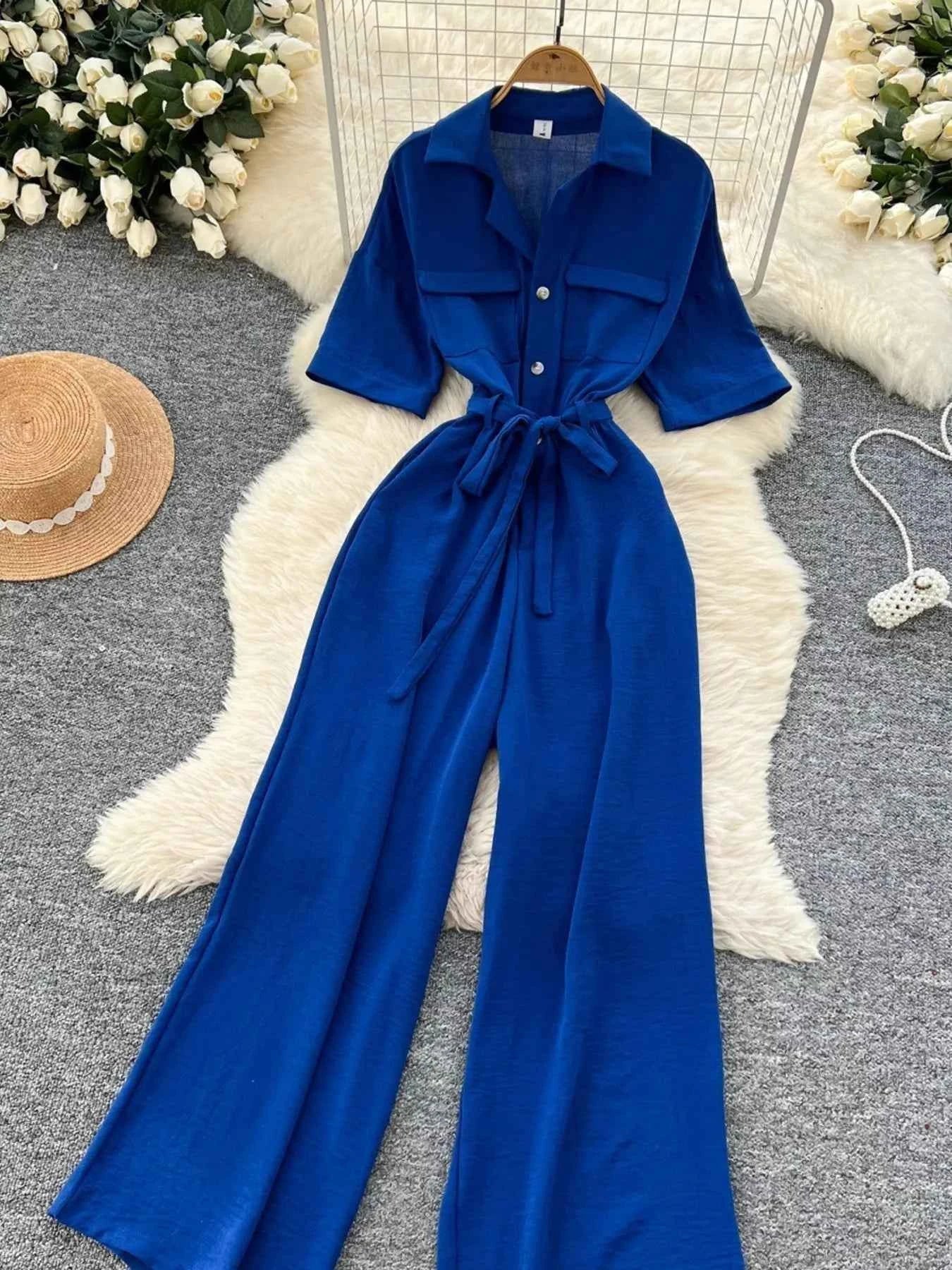 Belted tie waist wide leg jumpsuit — additional view 8