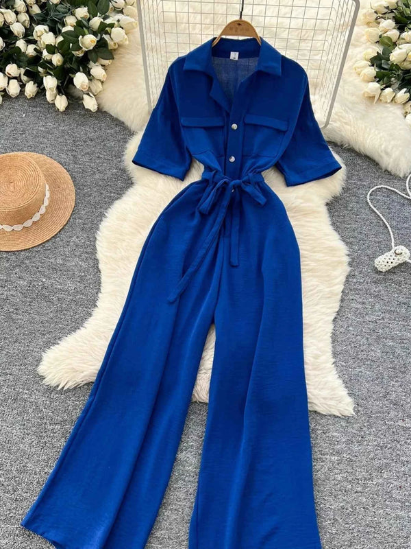 Belted tie waist wide leg jumpsuit — additional view 8