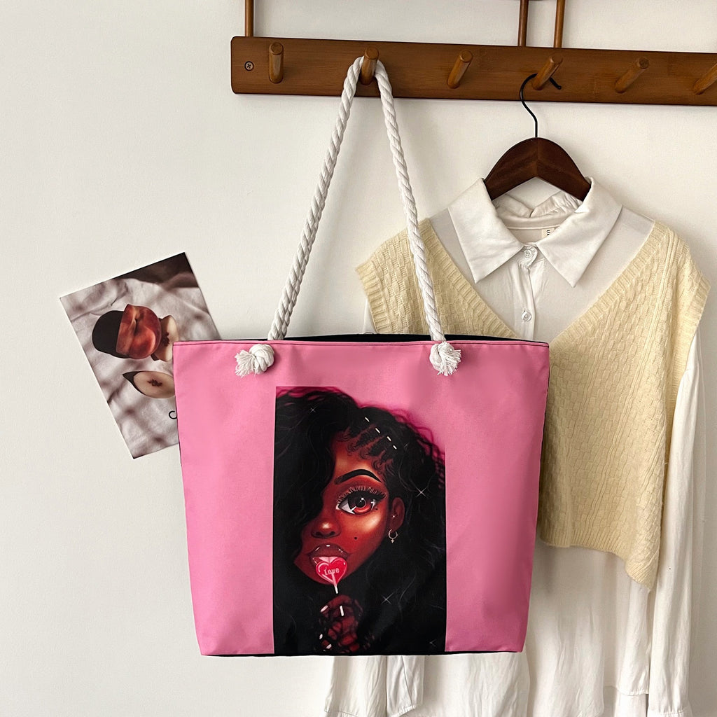 Canvas tote bag shown styled with an outfit