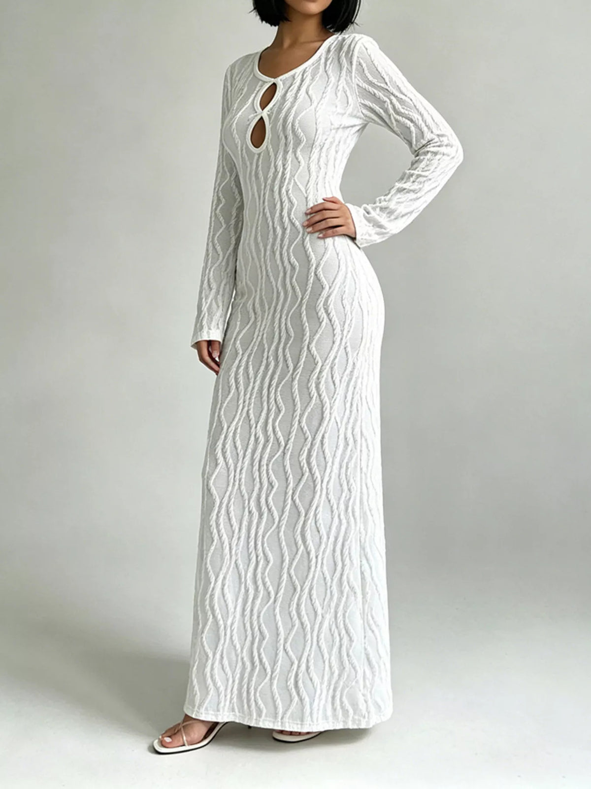 Textured Cut-Out Long Sleeve Maxi Dress, alternate product view