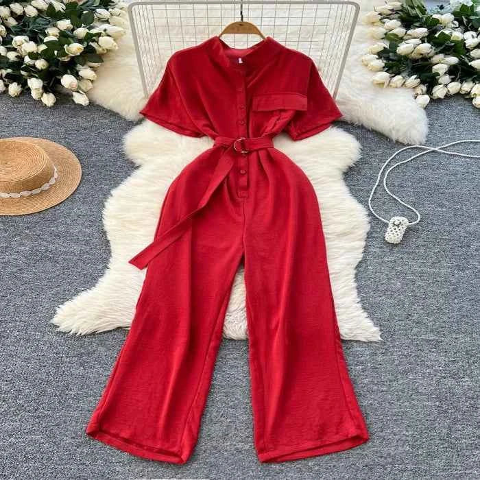 Button down wide leg jumpsuit — primary view 主图