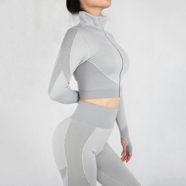 Women’s Zip-Front Activewear Set, shown in a clear product image