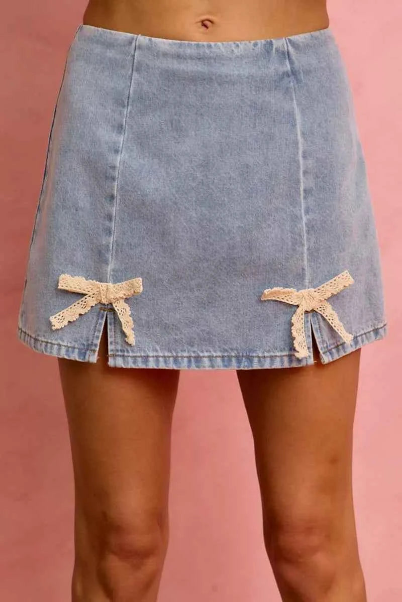 Lace trim denim mini skirt — additional view 2