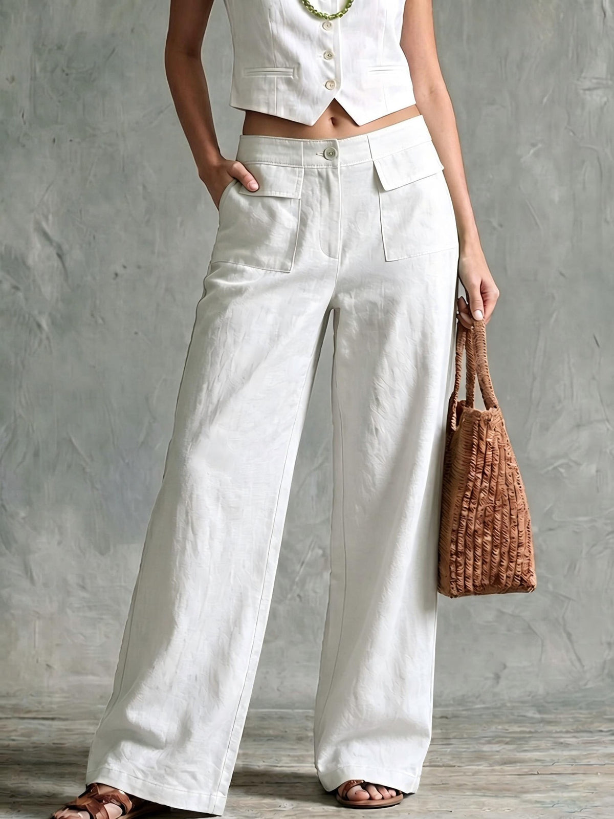 Solid-color elastic-waist casual pants product image