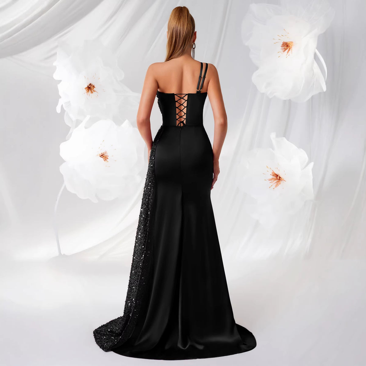Red Mermaid Fishtail Evening Gown for Women, angled product view