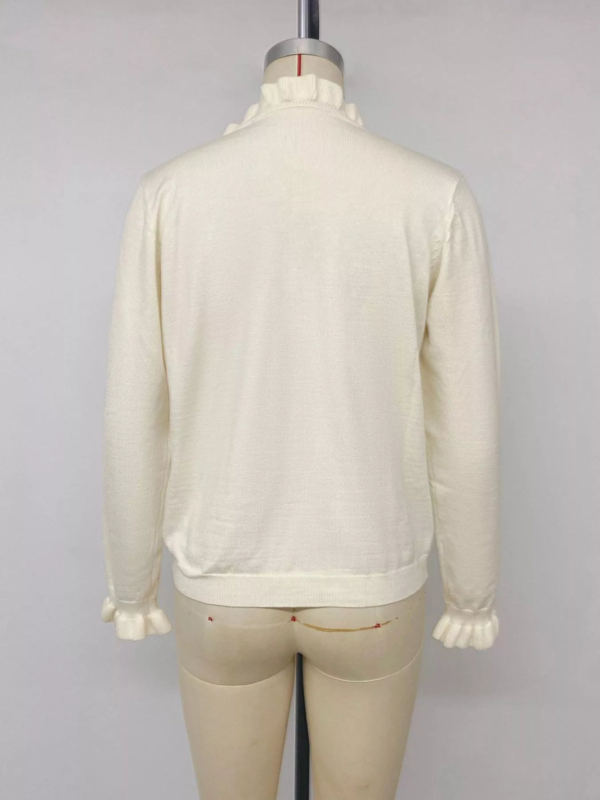 Ruffle Trim Pearl Button V-Neck Knit Top, product view 14