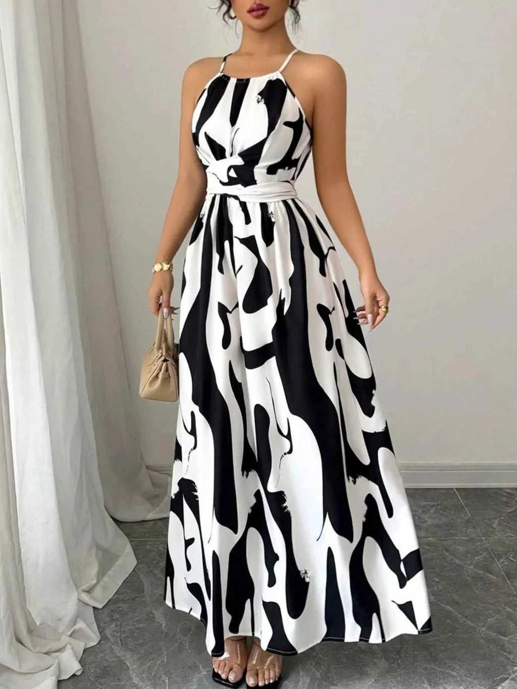 Abstract print halter neck maxi dress — additional view 4