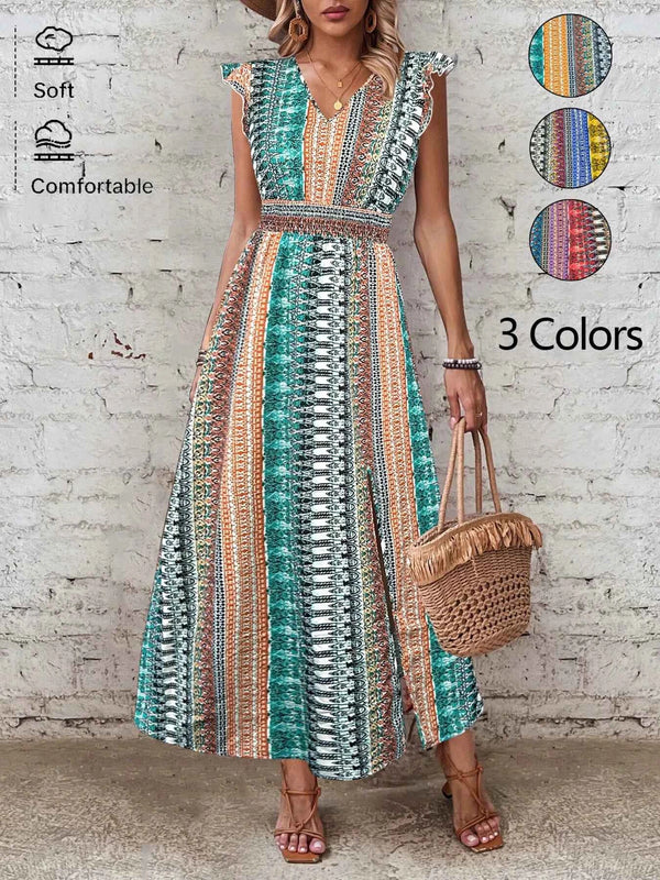 Boho print ruffle sleeve slit dress — additional view 11