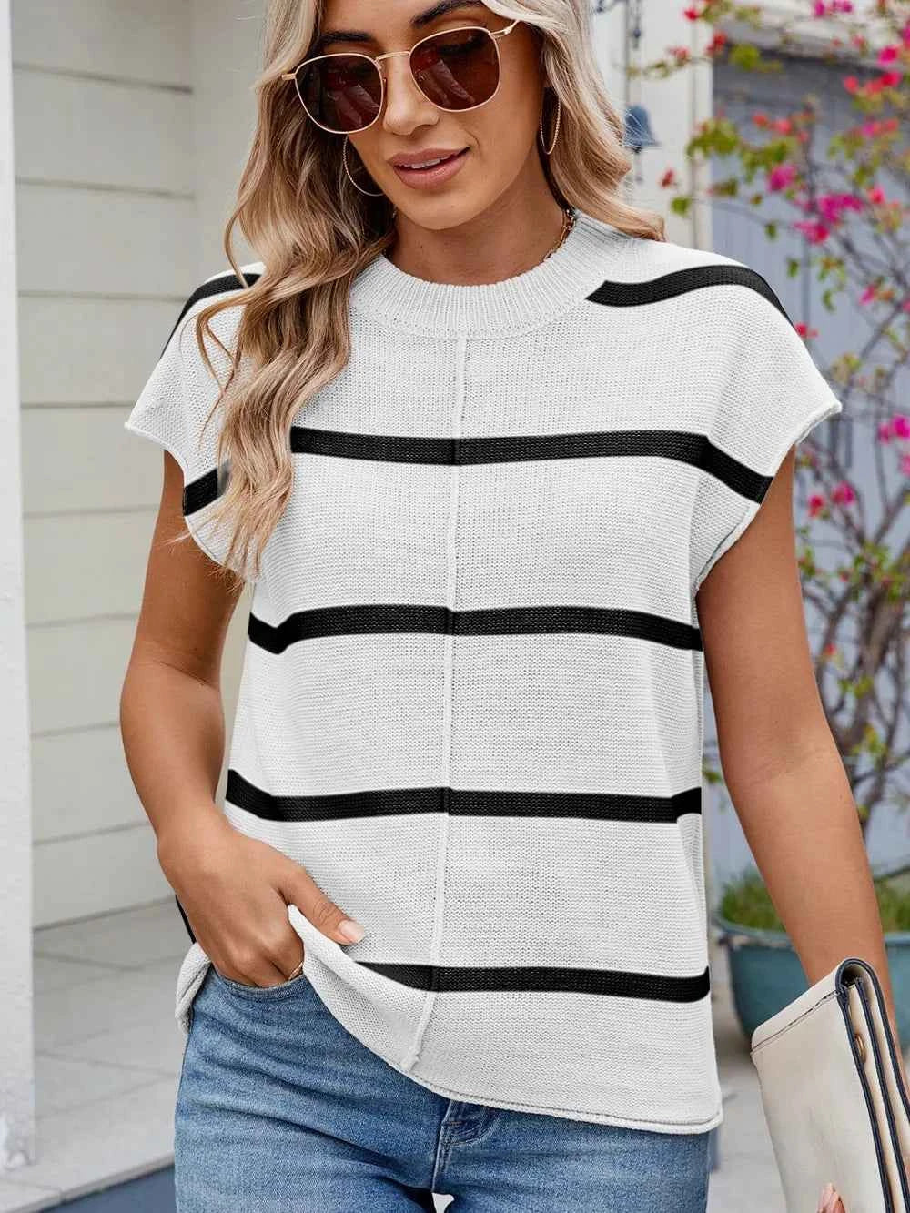 Exposed seam striped knit top — additional view 8