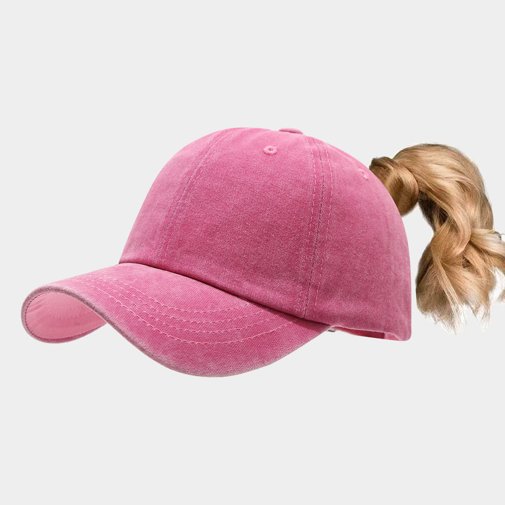 Pink ponytail sports sun hat for women