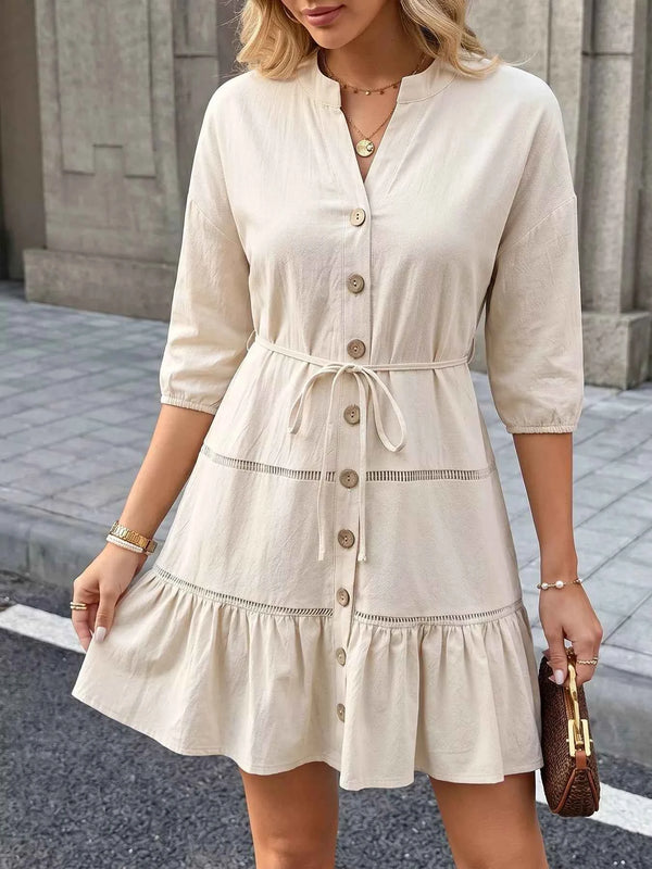 Button-front ruffle hem mini dress — additional view 2