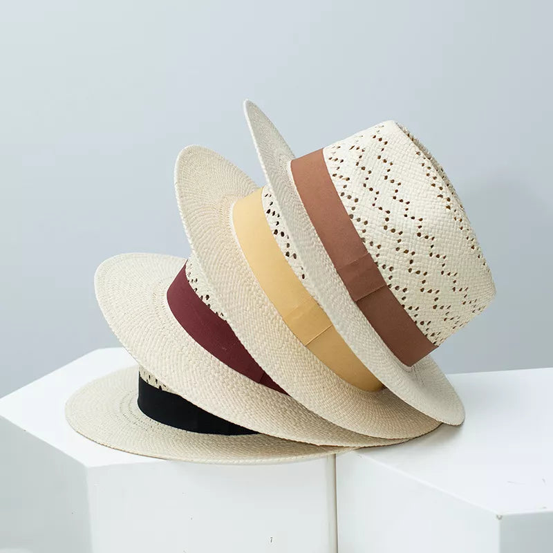 Straw hat with ribbon accent — primary view