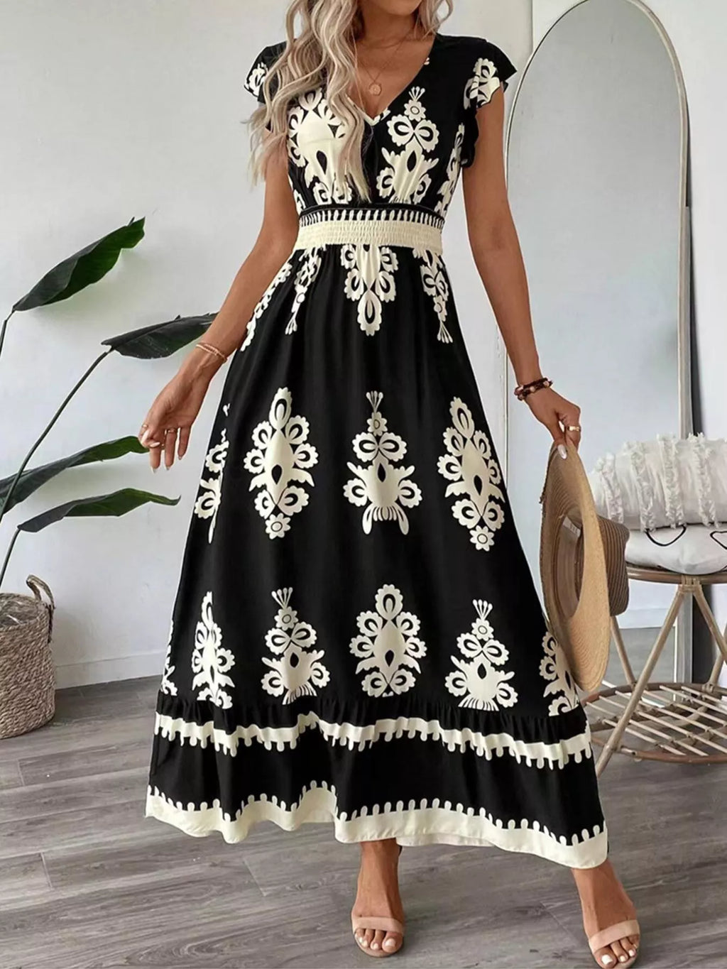 Ruffled Printed V-Neck Maxi Dress view 12