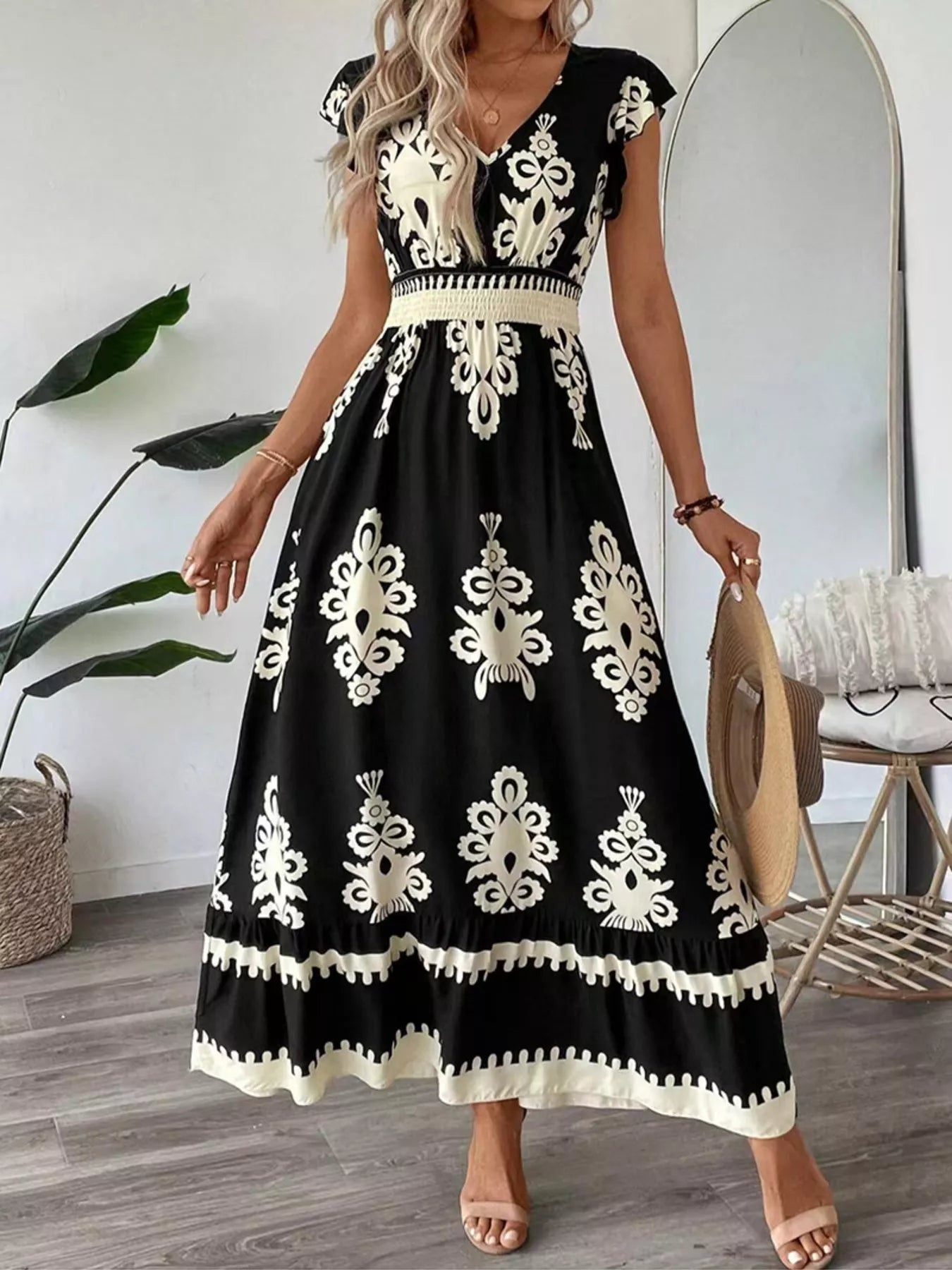 Ruffled Printed V-Neck Maxi Dress view 12