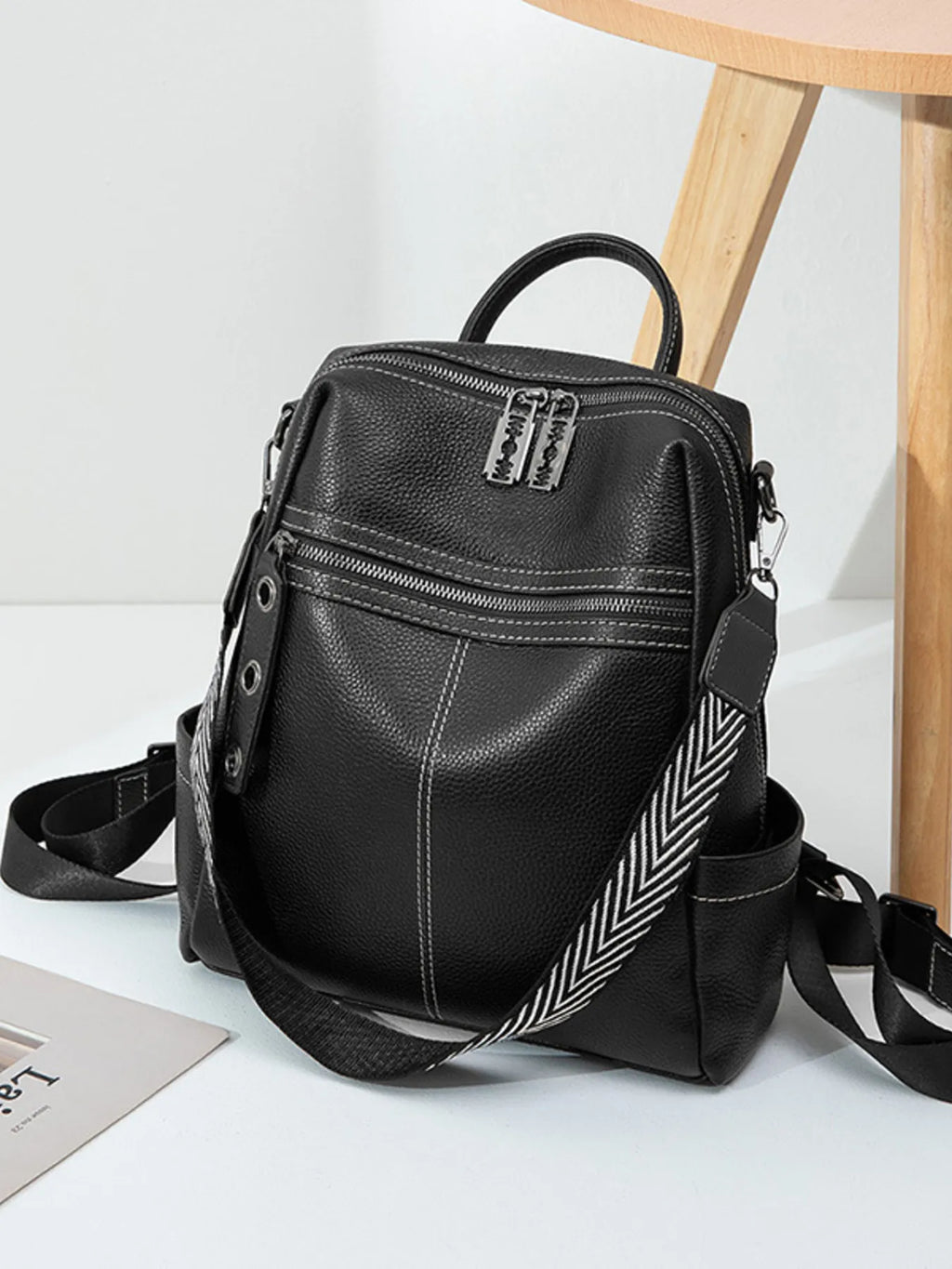 Multi-Compartment PU Leather Backpack — main product image