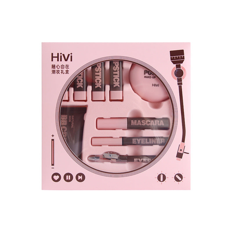 Vinyl record makeup set with lipstick and powder compact view 5