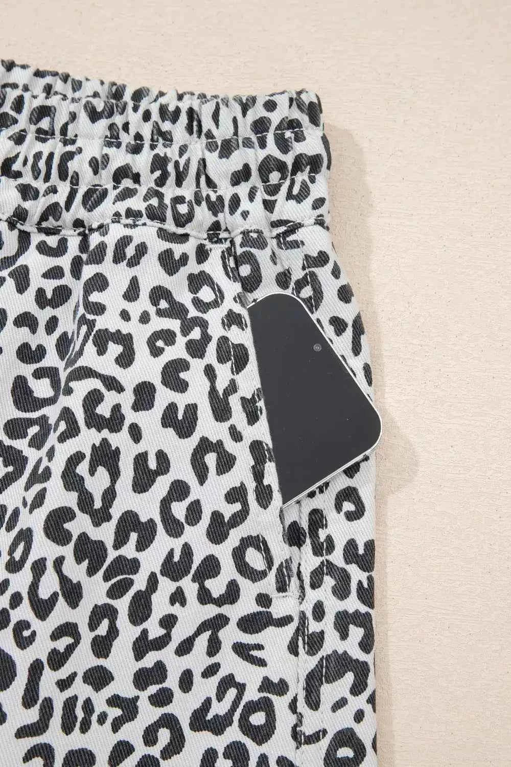 Leopard print denim skort with tassel drawstring — additional view 9