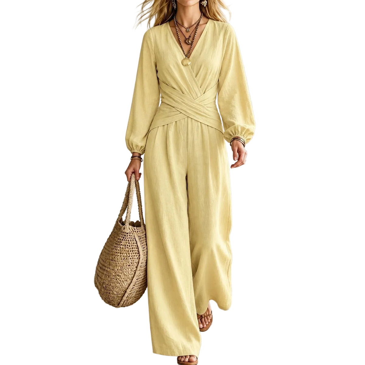 Women's V-Neck Wide-Leg Jumpsuit product image