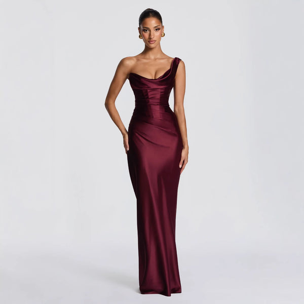 One-Shoulder Sleeveless Evening Dress