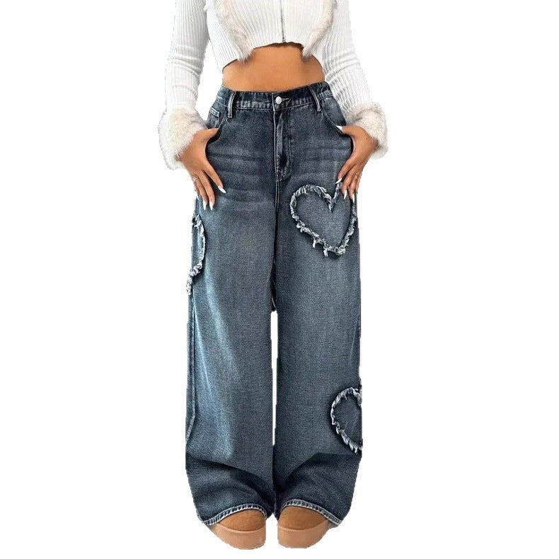 Women's Distressed Wide-Leg Jeans with High Waist additional product view