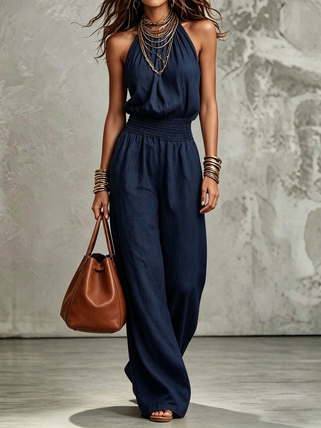 Backless lace-up halter jumpsuit product image