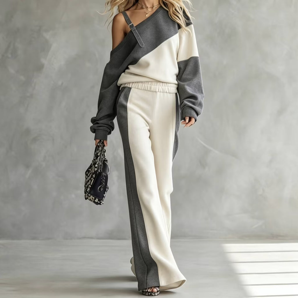 Color-Block Sweatshirt & Wide-Leg Pants Set — product image 8
