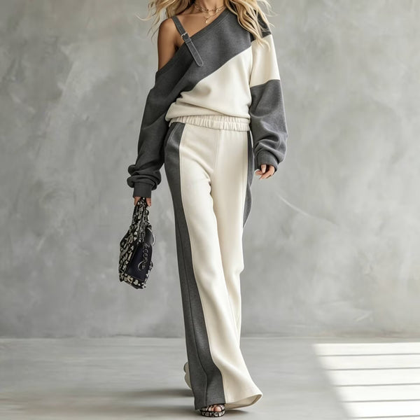 Color-Block Sweatshirt & Wide-Leg Pants Set — product image 8