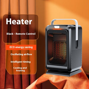 Black portable desktop warm air blower heater with remote control