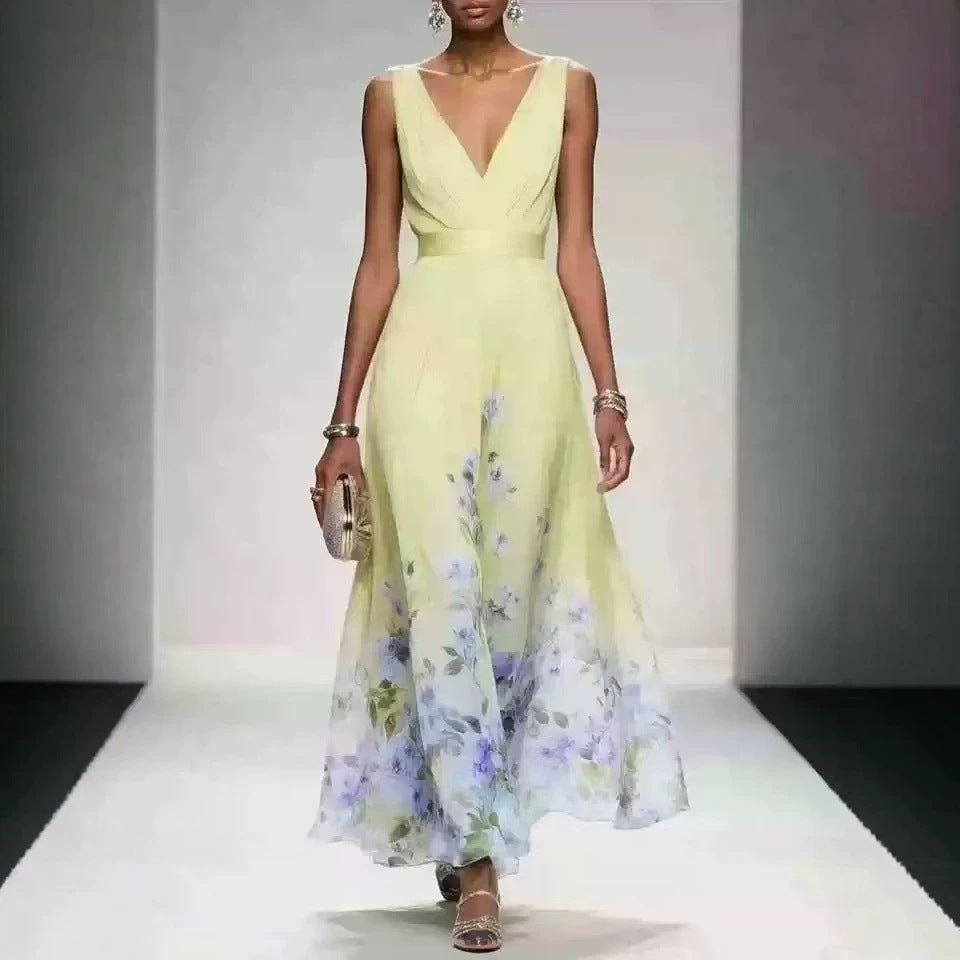 V-neck slim-fit chiffon evening gown — additional view 2