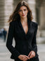 Black faux suede short blazer jacket for women