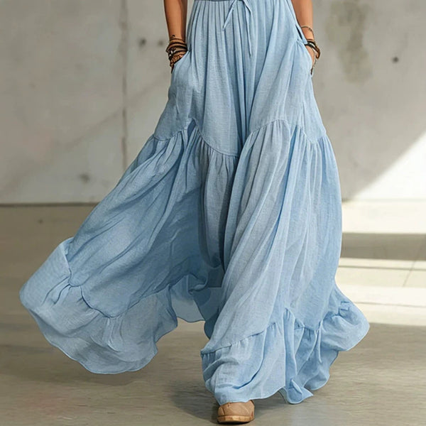Product detail photo of Blue Cotton Linen Sleeveless Maxi Dress, blue cotton linen sleeveless maxi dress, everyday style