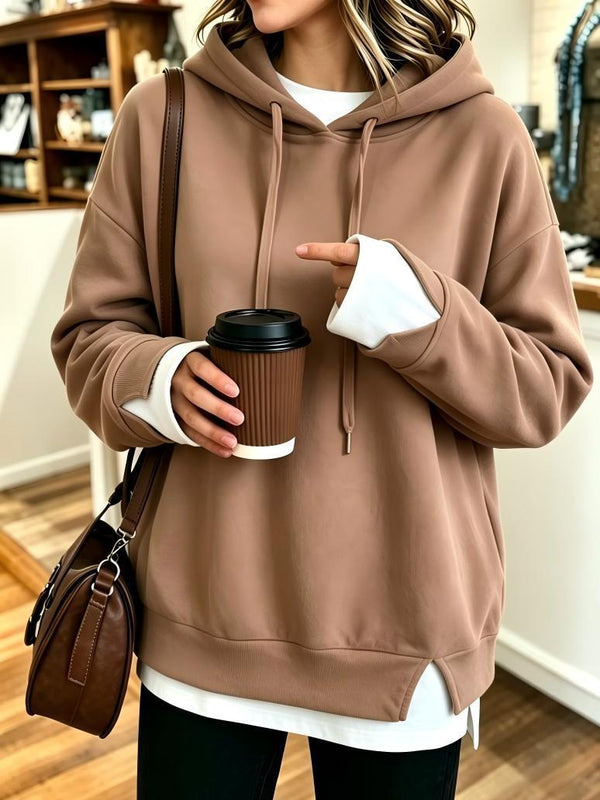 Brown layered-look hooded sweatshirt for women