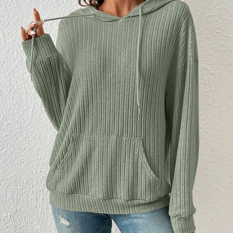 Women's Ribbed Kangaroo Pocket Hoodie-Splashis, alternate view 2