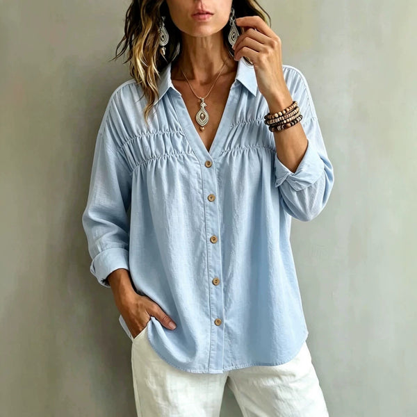 Main product photo of V Neck Button Long Sleeve Blouse, Women’s Blouse, everyday style