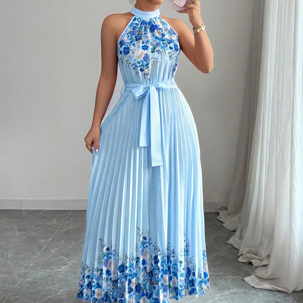 Women's Floral Print Pleated Maxi Dress, side product view