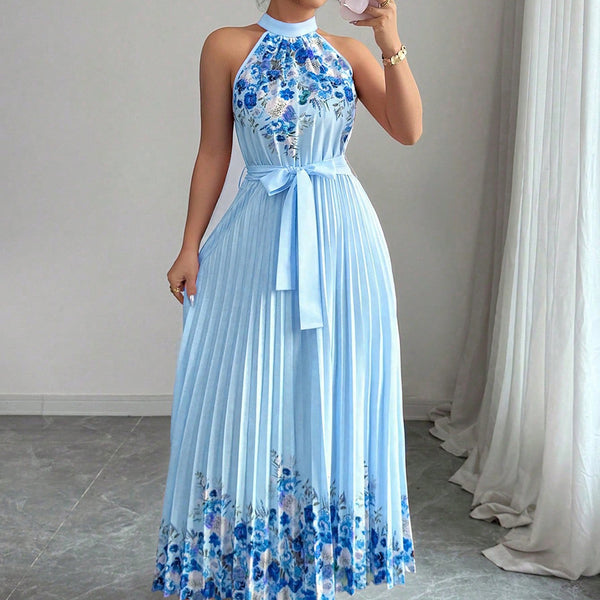 Women's Floral Print Pleated Maxi Dress, side product view