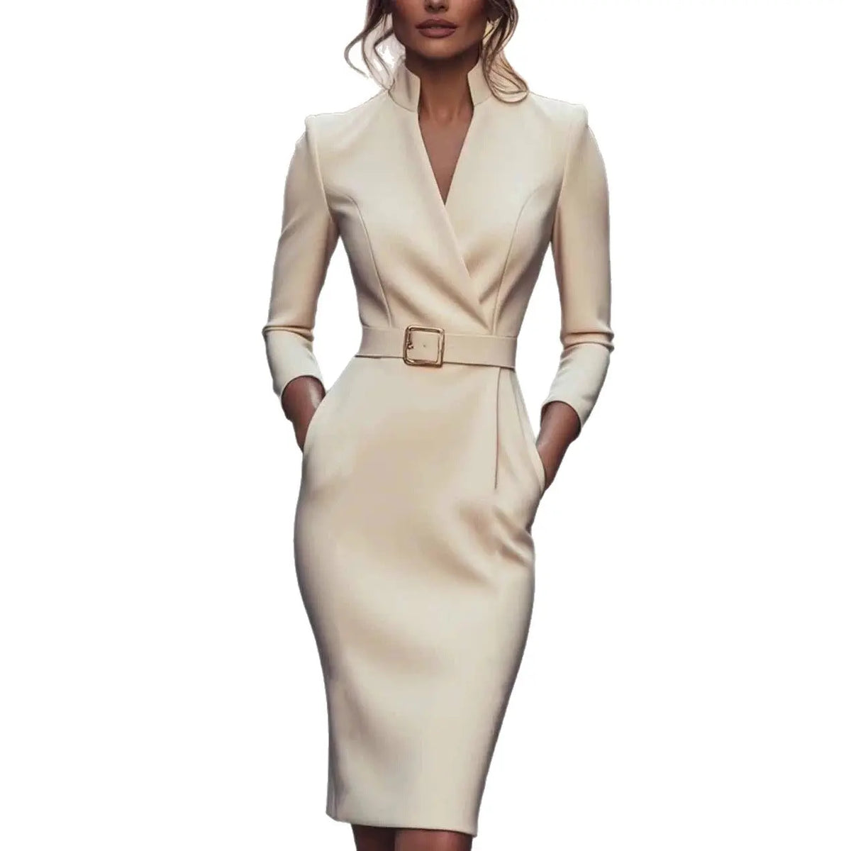 Apricot French-style tweed dress with fitted waist