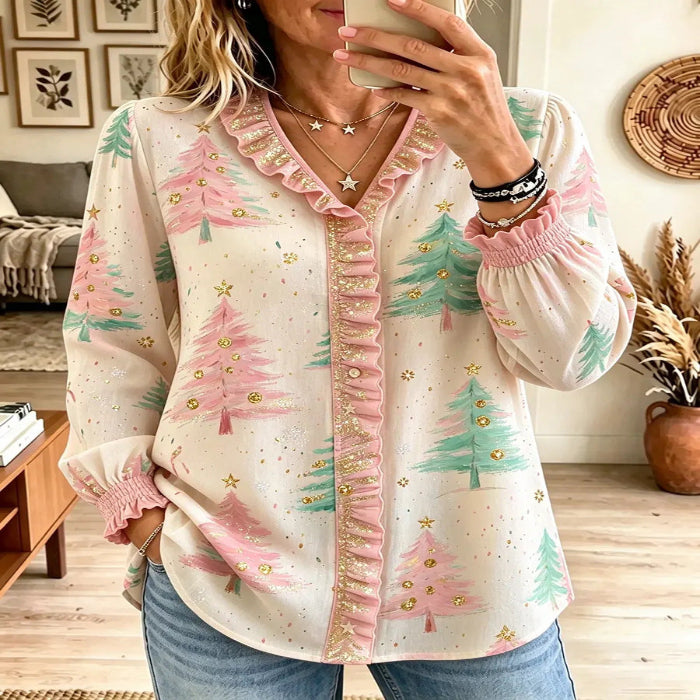 Women's Christmas Tree Print Top – Long Sleeve, 8 Colours additional product view