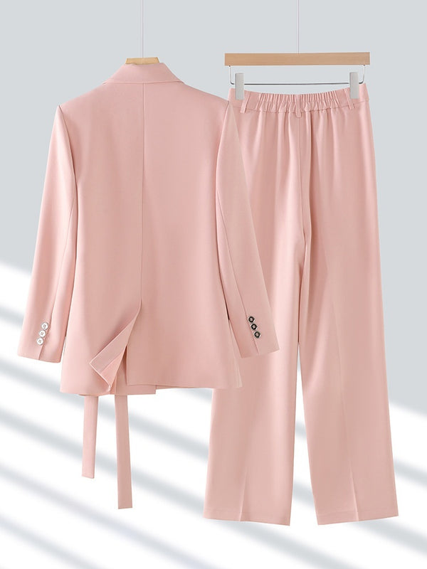 Women's Suit Collar Blazer & Wide-Leg Pants Two-Piece Set, alternate product view