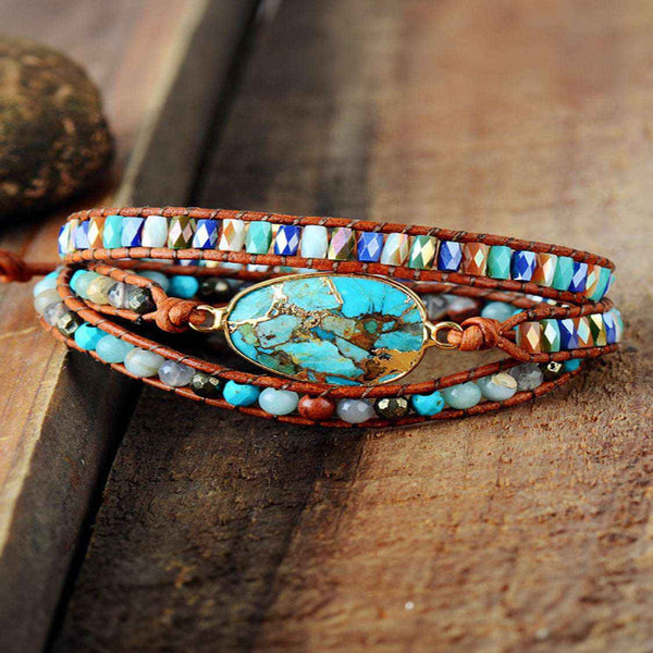 Handmade beaded natural stone bracelet set — primary view