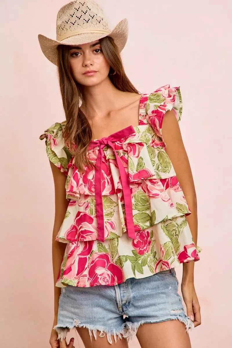 Floral print square neck top — additional view 5