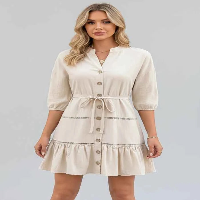 Button-front ruffle hem mini dress — primary view