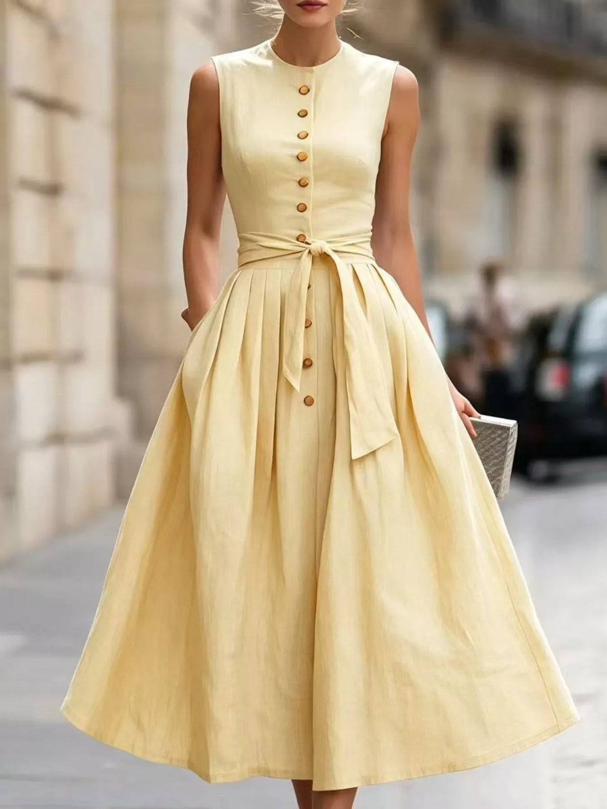 Full Size Sleeveless Button-Front Belted Midi Dress Plus Size, product view 8