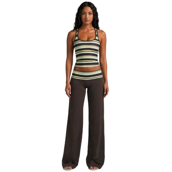 Sleeveless Striped Top and Loose Pants Set view 3