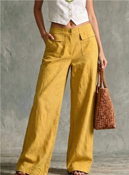 Solid-color elastic-waist casual pants product image