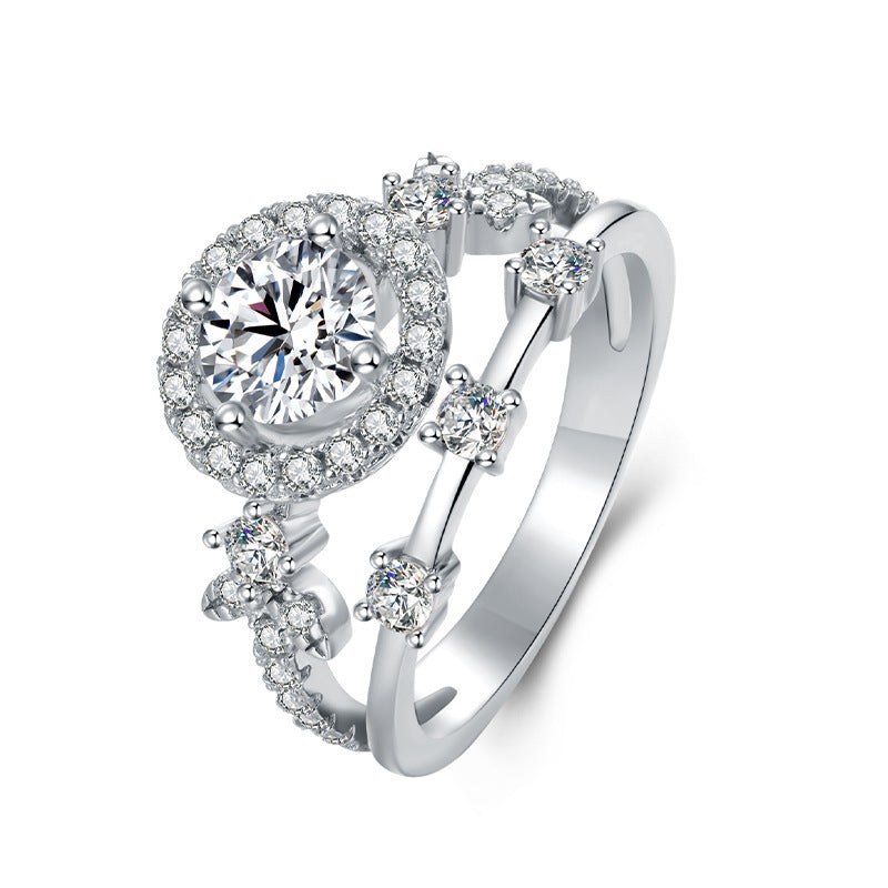 Silver Plated Star Halo Cubic Zirconia Ring Set product image