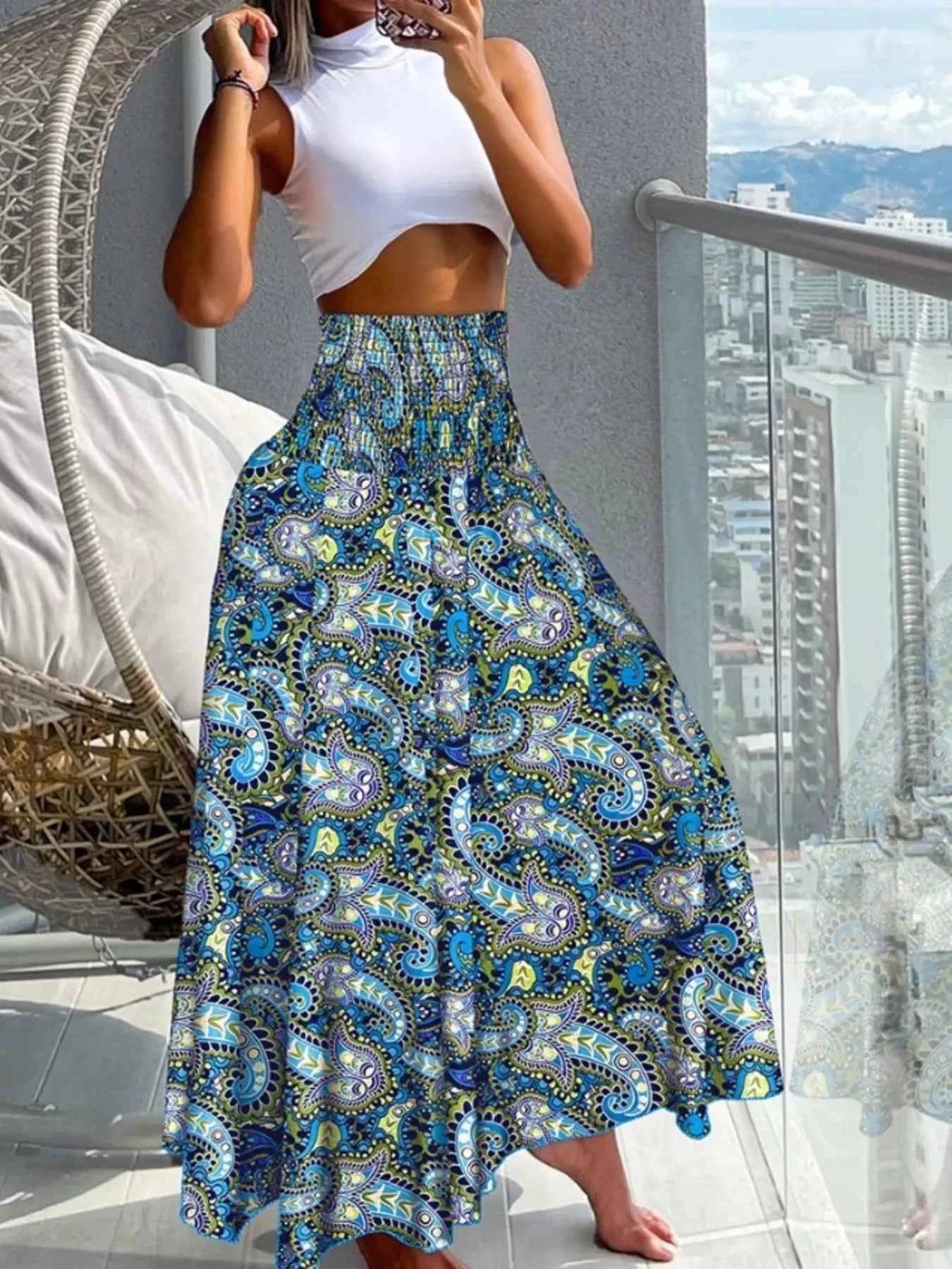 Printed Wide-Leg Pants for Effortless Style and Comfort-Bottom-Splashis-Splashis