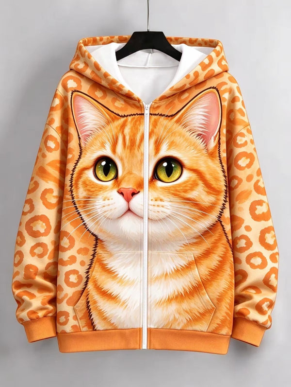 Women's Animal Print Zip Up Hoodie-Splashis, alternate view 6